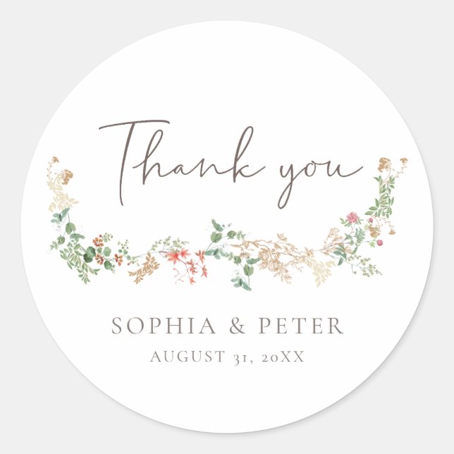 Rond Wildflower Garden Floral Floral Thank you Sticker (Devant)