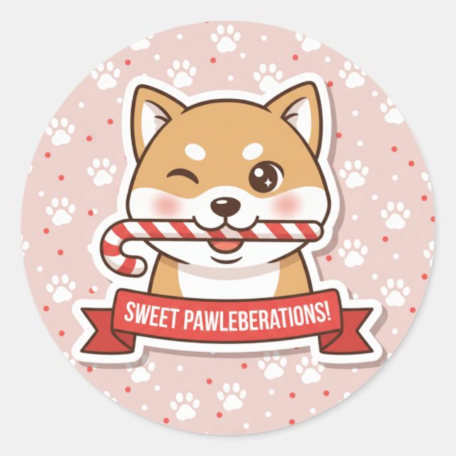 Rond Winking Shiba Inu Candy Cane Sticker (Devant)
