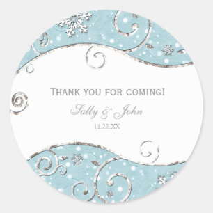 Rond Winter Wonderland Silver Swirls Blue Sticker Étiqu