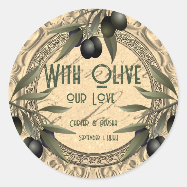 Rond With Olive Our Love Wedding Favor Sticker (Devant)
