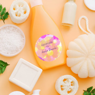 Rond Yellow Orange Pink Flower Handmade by Sticker