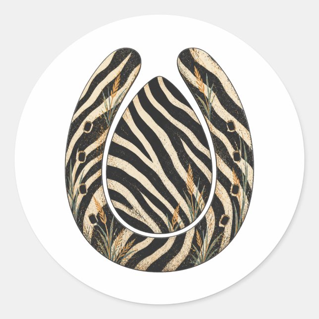Rond Zebra Botanical Hoofprint Nature Sticker (Devant)