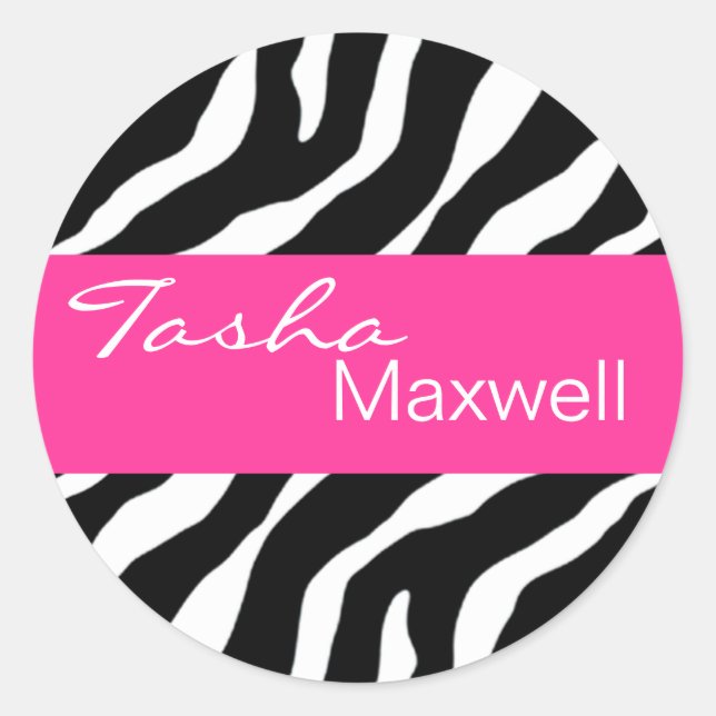 Rond Zebra Damask Fabulous Nom Sticker de fête (Devant)