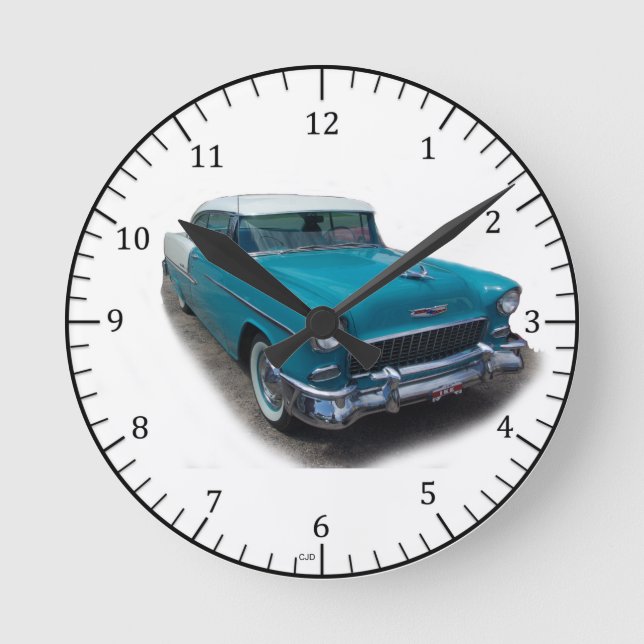 Ronde 1955 horloge de voiture classique bleu et blanc (Recto)