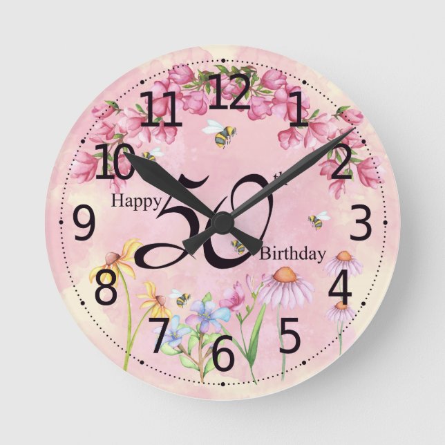 Ronde 50e anniversaire Horloge avec Fleur et abeilles (Recto)