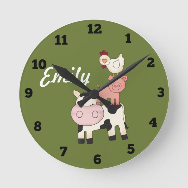 Ronde Animaux de ferme enfants horloge (Recto)