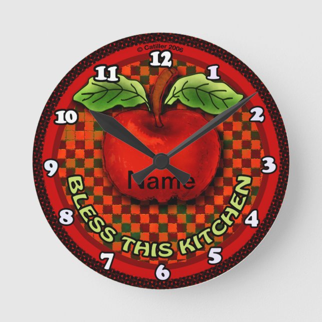 Ronde Apple Bless Cette horloge de cuisine (Recto)
