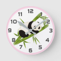 Arbres en bambou rose gris Panda Ours Mur Horloge