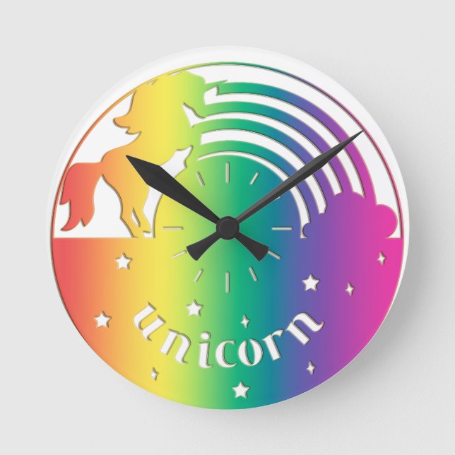 Ronde Arc-en-ciel Unicorne mural horloge (Recto)