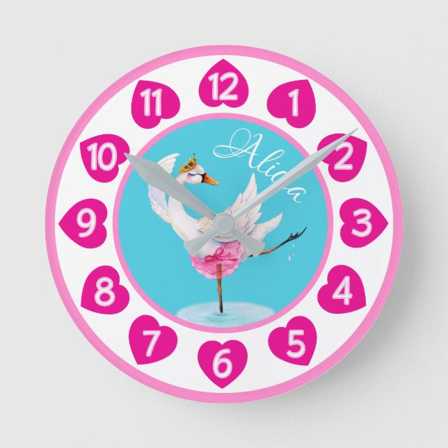 Ronde Balle de cygne aquarelle whimsy coeurs horloge (Recto)