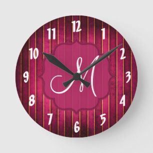 Ronde Bande dorée framboise moderne Hot rose Horloge mur