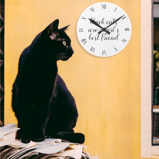 Ronde Black Cat Best Friend Citation Mur Horloge (Black cats are a girl's best friend! Hang this clock on your wall :))