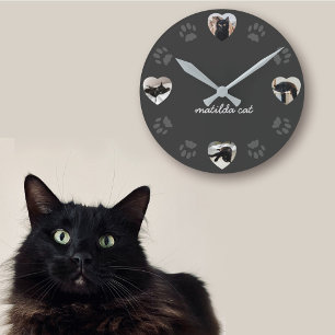Ronde Black Cat Heart Photo Collage Mur Horloge
