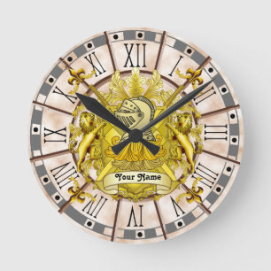 Ronde Blason de famille Chevalier Jaune Horloge de nom