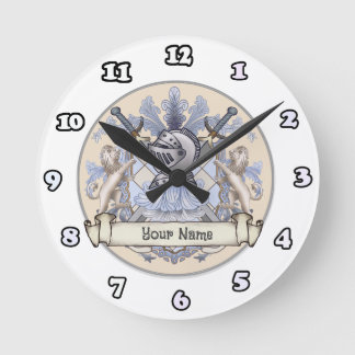 Ronde Blue Knight Family Crest Horloge du nom de famille