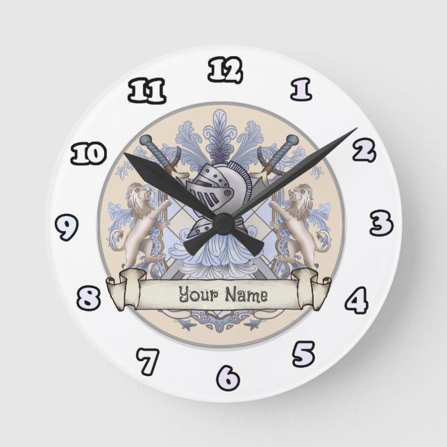 Ronde Blue Knight Family Crest Horloge du nom de famille (Recto)