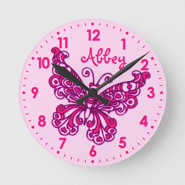Ronde Butterfly rose filles nom de la chambre horloge mu (Recto)