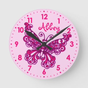 Ronde Butterfly rose filles nom de la chambre horloge mu