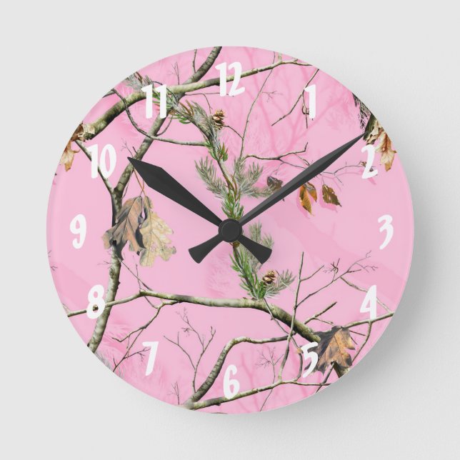 Ronde Camouflage rose Chasse Fille Véritable horloge mur (Recto)