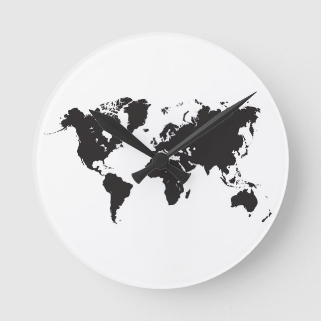 Ronde carte du monde horloge noir et blanc (Recto)