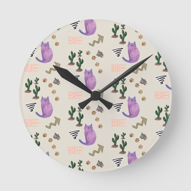 Ronde Cat Kitten Meow Horloge (Recto)