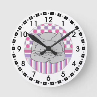 Ronde Chat Gris Dormant Motif Oval Grande horloge