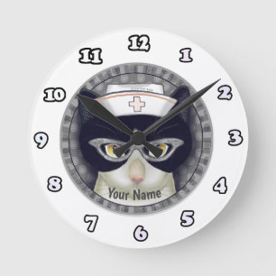 Ronde Chat smoking  Infirmière  horloge