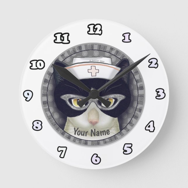 Ronde Chat smoking  Infirmière  horloge (Recto)