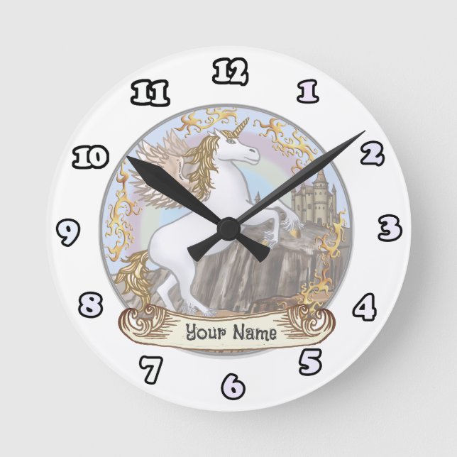 Ronde Château de licorne Pégase horloge (Recto)