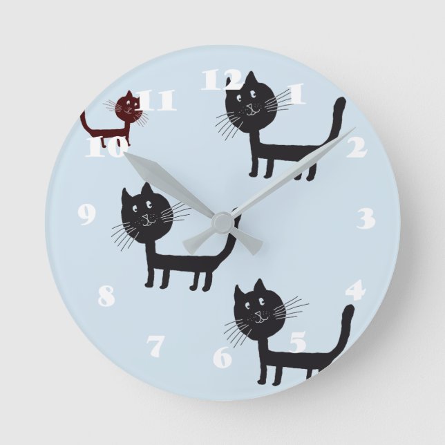 Ronde Chats Joyeux Chatons Noirs Dessin Mur Horloge (Recto)