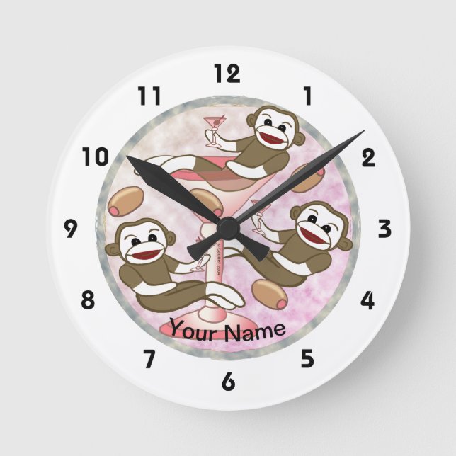 Ronde Chaussette Singe Pink Martini   Horloge (Recto)