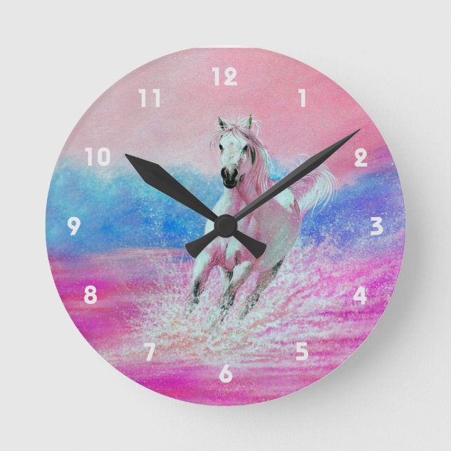 Ronde Cheval Blanc courir sur une horloge de plage (Recto)