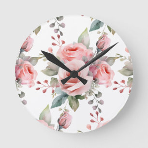 Ronde Chic Roses Roses Fleurs Florales Horloge