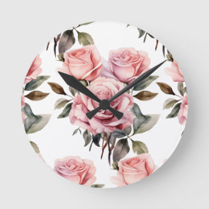Ronde Chic Roses Roses Fleurs Florales Horloge
