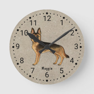 Ronde Chien de berger allemand noir et feu Horloge numér