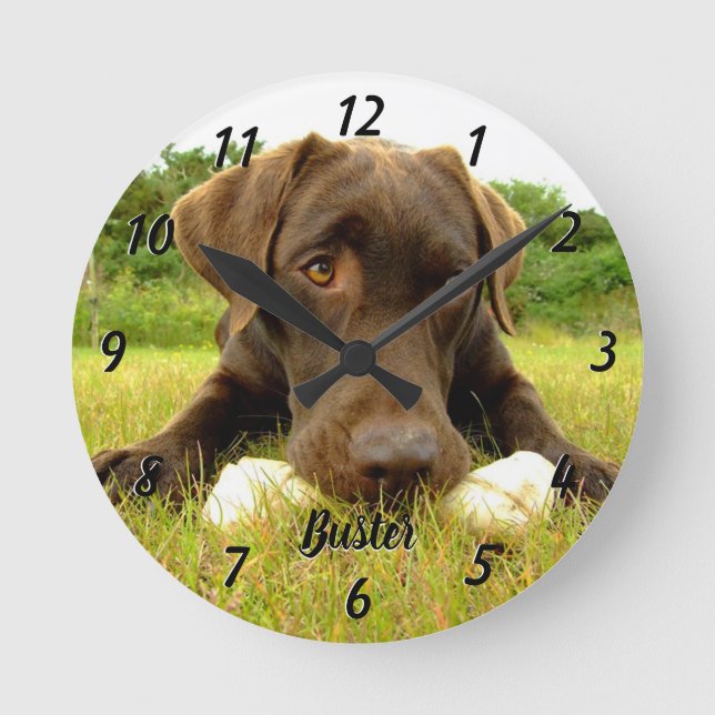 Ronde Chocolat Labrador Personnalisé Grande Horloge (Recto)