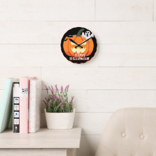Ronde Citrouille éffrayant et horloge d'Halloween fantôm