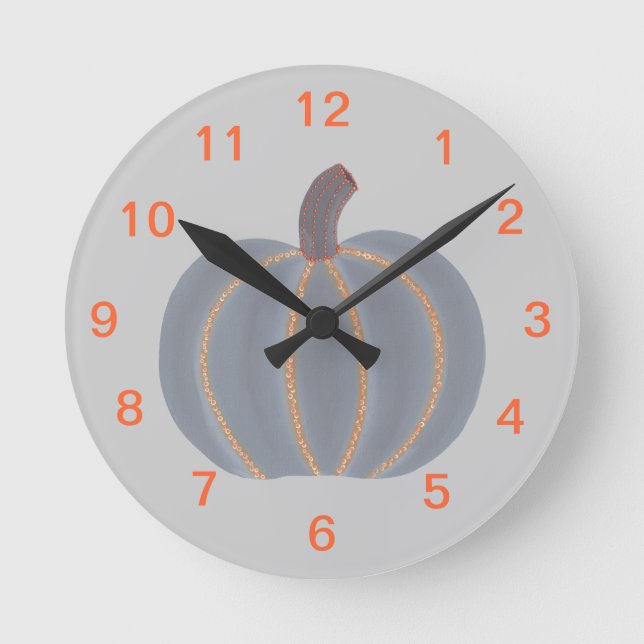 Ronde Citrouille gris Orange Trim Horloge Halloween (Recto)