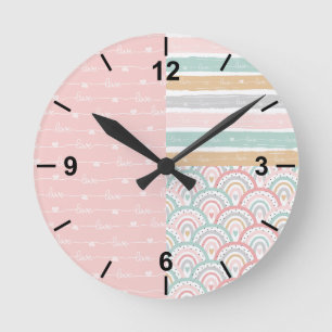 Ronde Coeurs en Patchwork - Arcs-en-ciel - Horloge mural