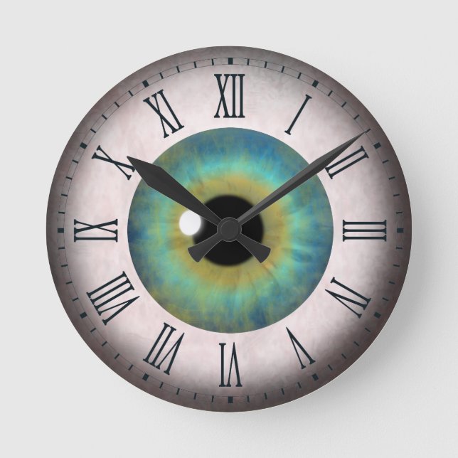 Ronde Cool amusant Bleu Oeil Oeil Romain Moyen Horloge r (Recto)
