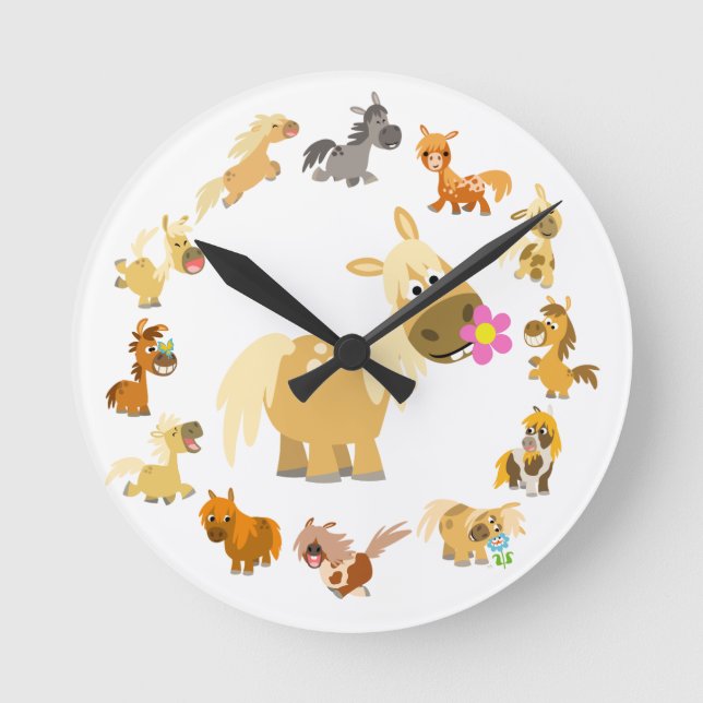 Ronde Corte Poney Cartoon Mandala Horloge (Recto)