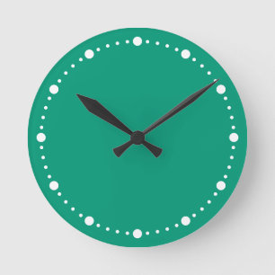 Ronde Couleur tendance - Jade Green & White Dots Horloge