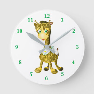 Ronde Couleurs personnalisées Horloge avec bébé Giraffe