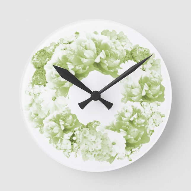 Ronde Couronne de fleurs vert céleri Horloge (Recto)
