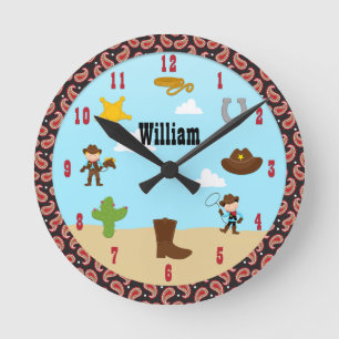 Ronde Cowboy Western Kids Salle Horloge