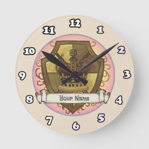 Ronde Crown Sword Shield nom de famille horloge