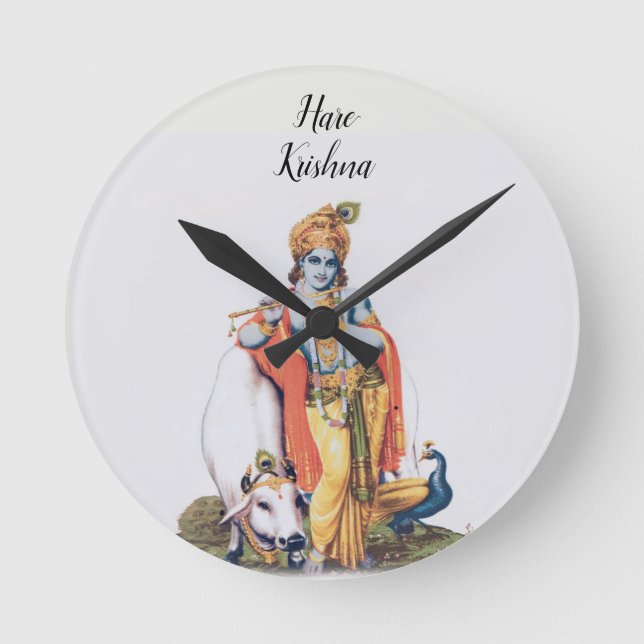 Ronde Custom Simple Lord Krishna avec la vache Horloge r (Recto)