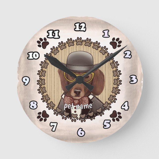 Ronde Dachshund portant des lunettes Horloge (Recto)