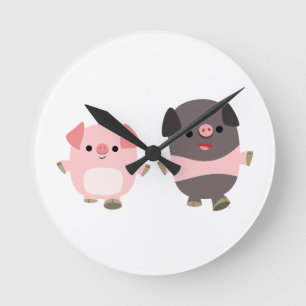 Ronde De mignons cochons en dessin sur une horloge mural