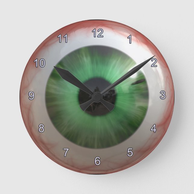 Ronde Déplaisant Green Eyball Halloween Horloge amusante (Recto)